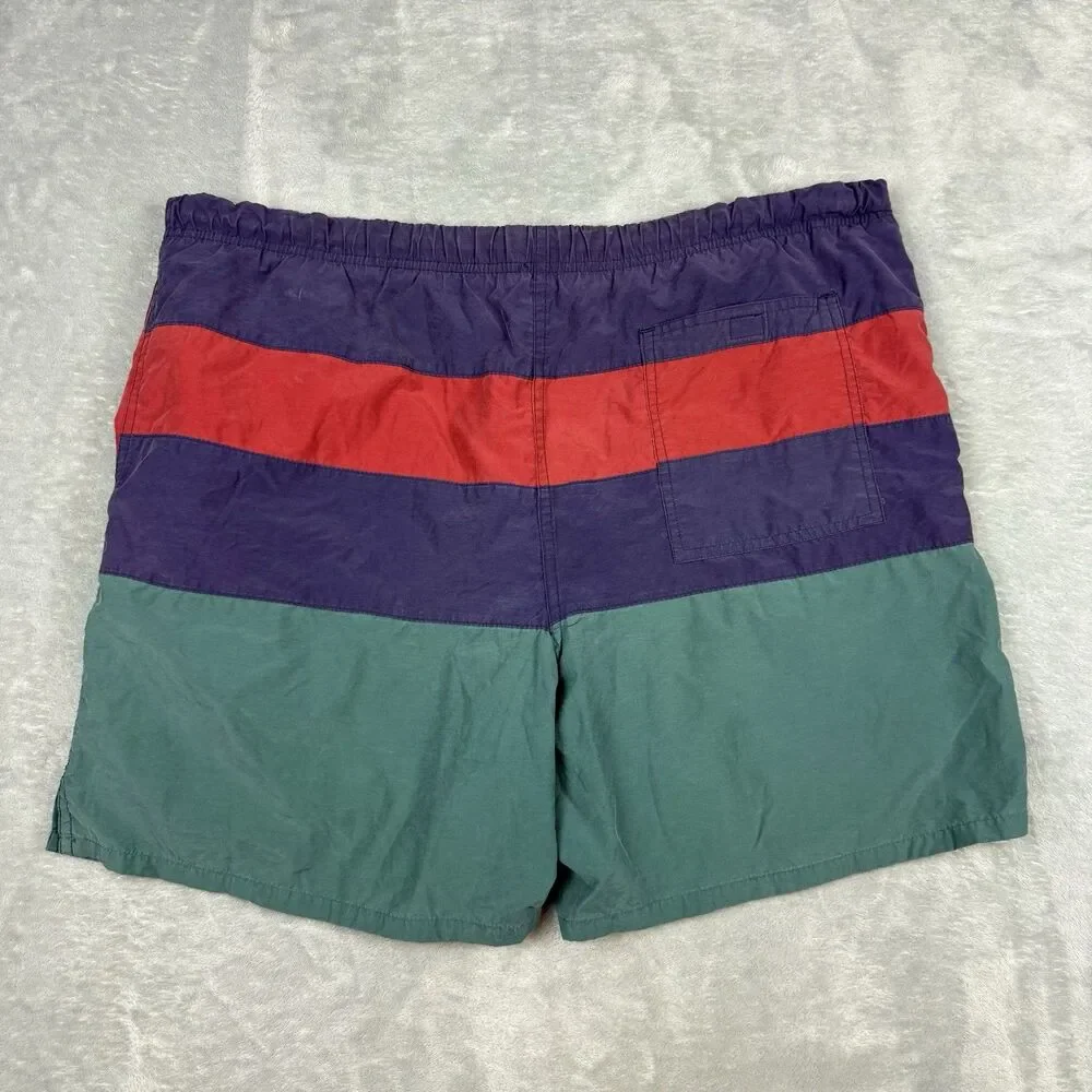 Winners Colorblock Swim Trunks Shorts Vintage 90s Teal Purple Red Medium
